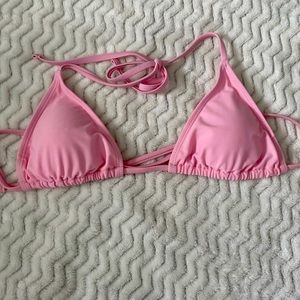 this is a pink triangle bikini top in size small